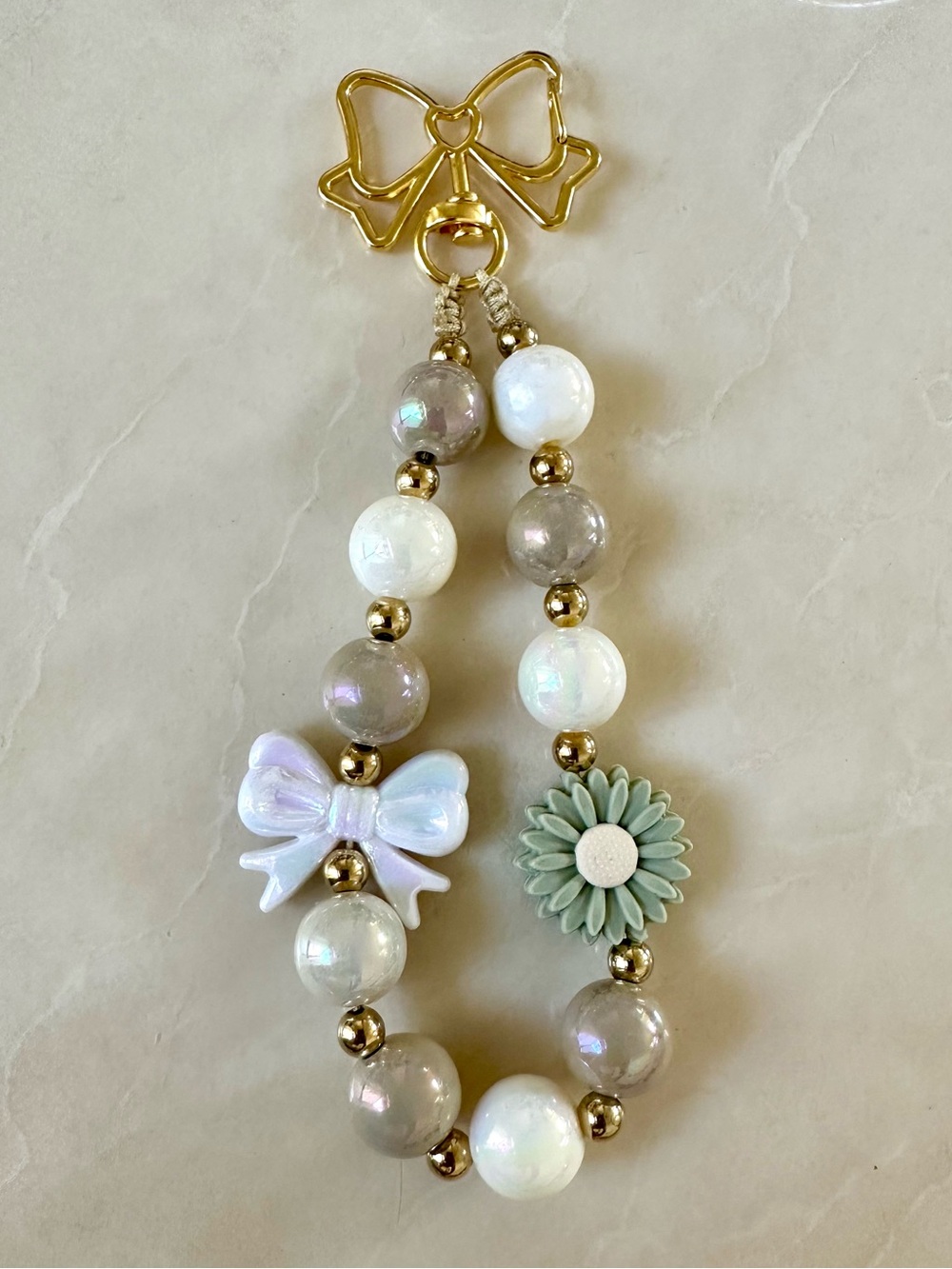 Handmade Pearlescent Bead and Bow Hook